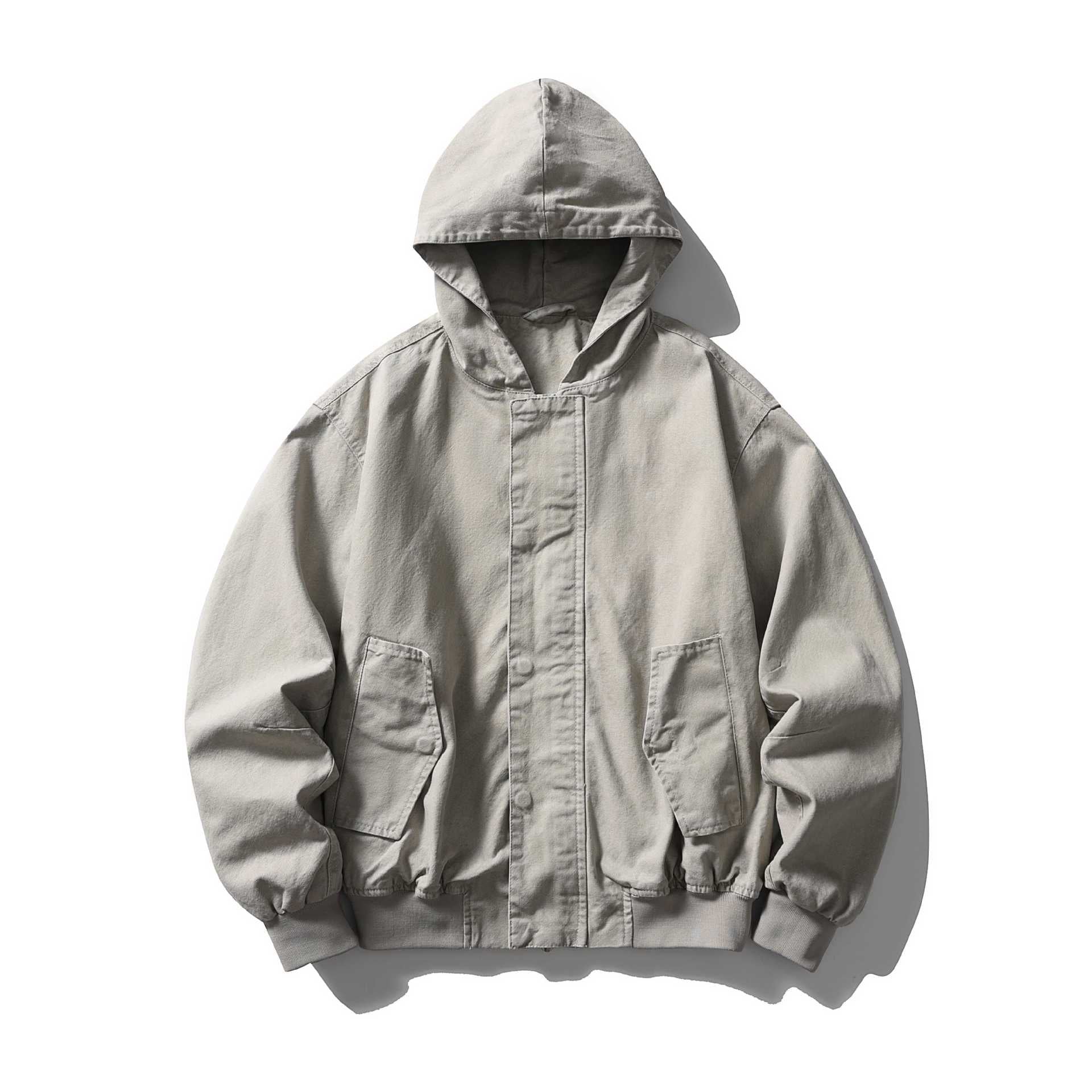 Unisex Boxy Utility Hooded Jacket made of sturdy canvas with ribbed cuffs and flap pockets Chichicherry
