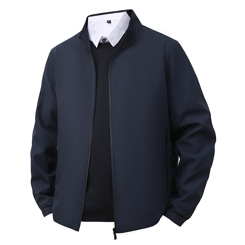 Men's Water-Repellent Softshell Blouson Jacket with Stand-Up Collar, Two-Way Zipper & Striped Lining Chichicherry