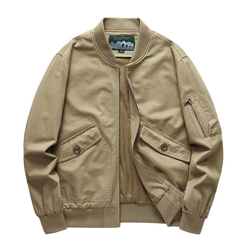 Men's Canvas Bomber Jacket in Utility Field Style with Arm Pocket, Flap Pockets and Ribbed Cuff Chichicherry