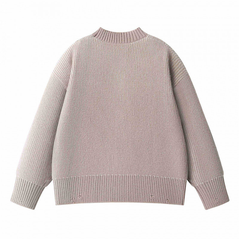 Unisex Oversize Knit Sweater with Round Neck, Ribbed Texture and Extended Hem Chichicherry