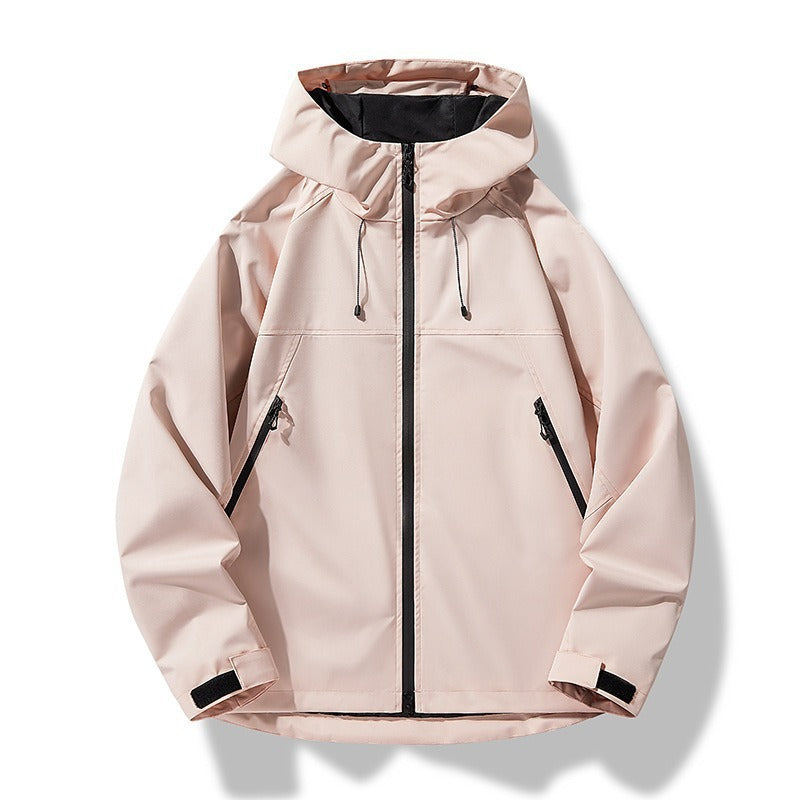Men's Lightweight Two-Tone Softshell Hoodie Jacket with Hood, Zipper Pockets and Elastic Hem Chichicherry