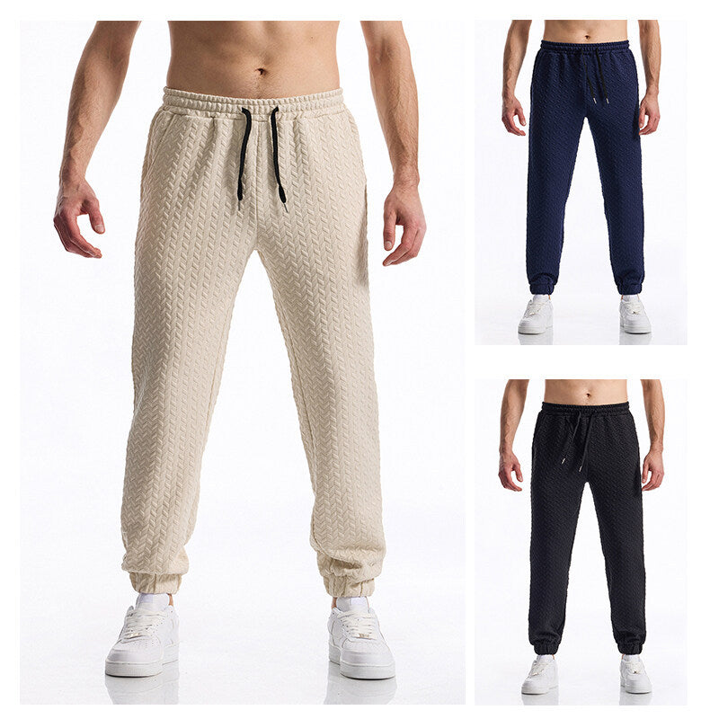 Men's Textured Casual Jogging Pants with Elastic Waistband, Drawstring and Ribbed Cuffs Chichicherry