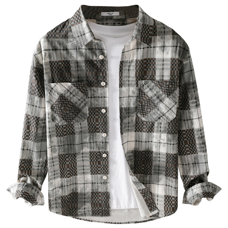 Men's plaid flannel shirt with patch chest pockets and relaxed fit Chichicherry