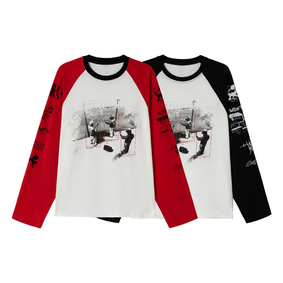 Unisex Raglan long sleeve shirt with contrast sleeves, round neck and urban photo print Chichicherry