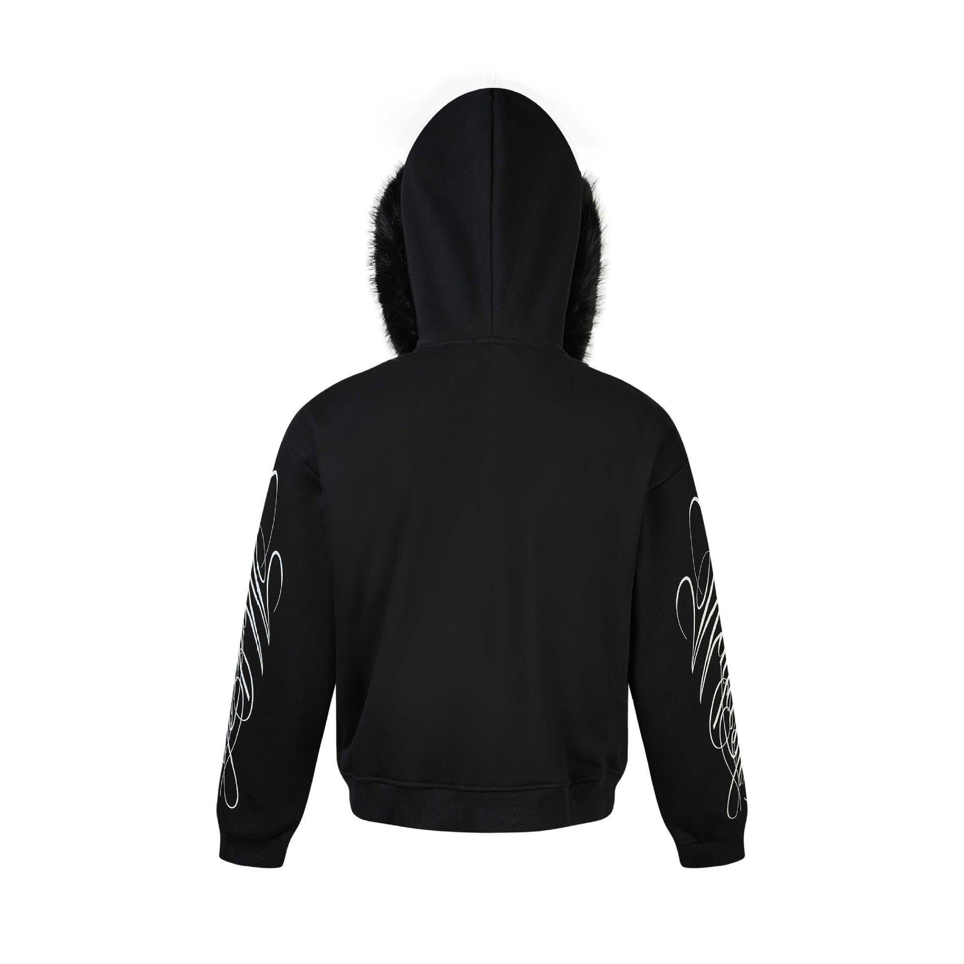 Unisex Oversize Hoodie Jacket made of cotton blend with removable faux fur trim and graphic sleeve prints Chichicherry