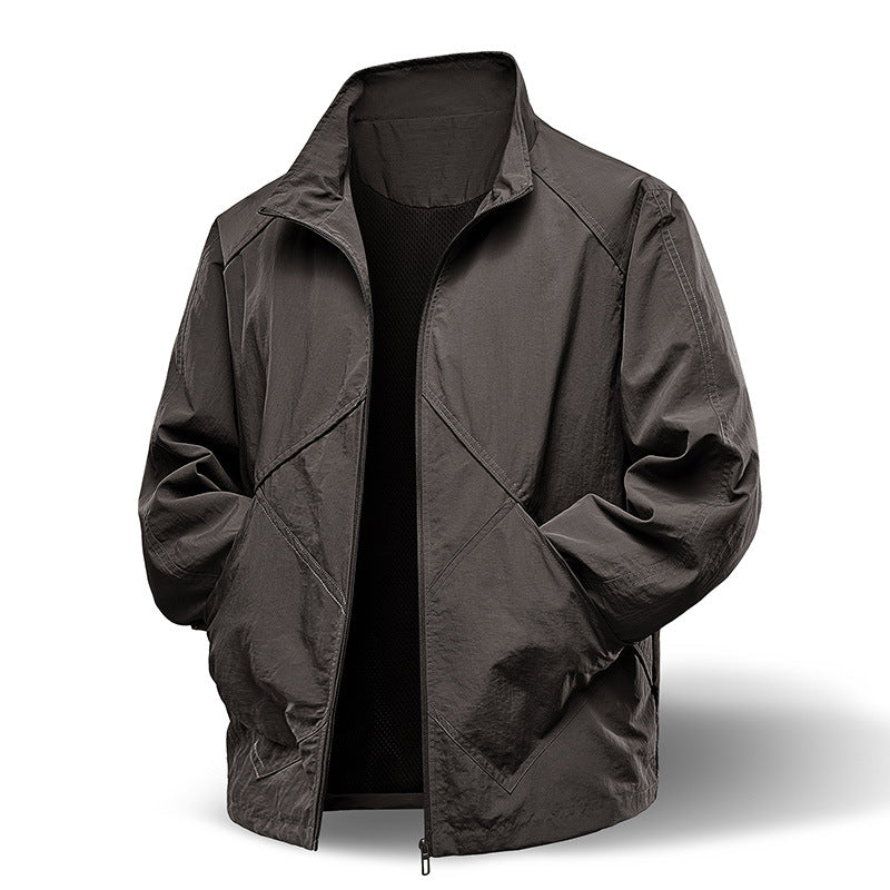 Men's Lightweight Technical Zip Jacket with Stand-Up Collar, Raglan Sleeves & Utility Inserts Chichicherry