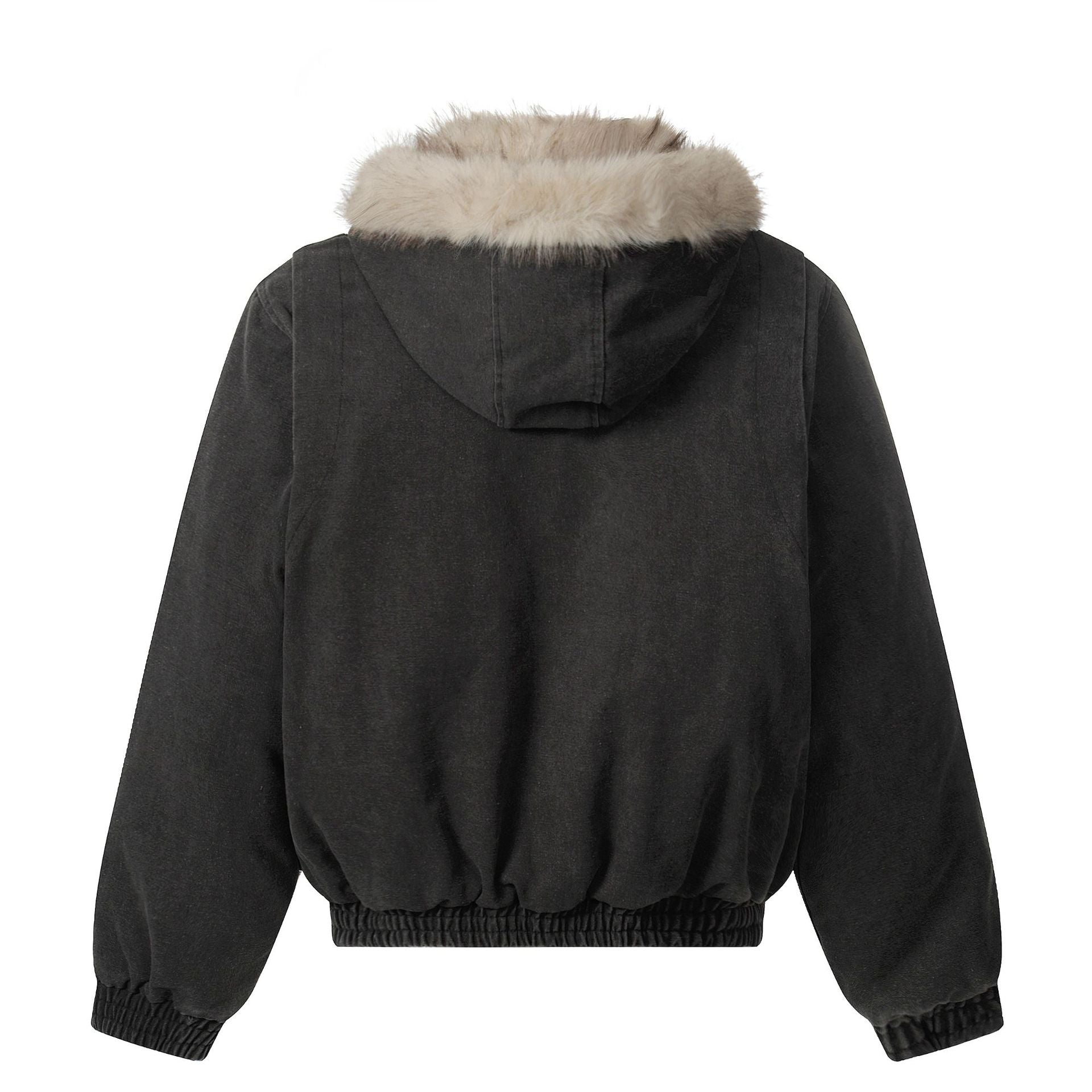 Men's canvas bomber jacket with removable faux fur hood and elastic hem Chichicherry