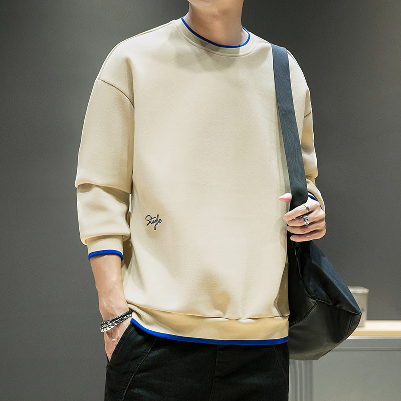 Men's relaxed sweatshirt with contrast piped cuffs and clean round neck Chichicherry