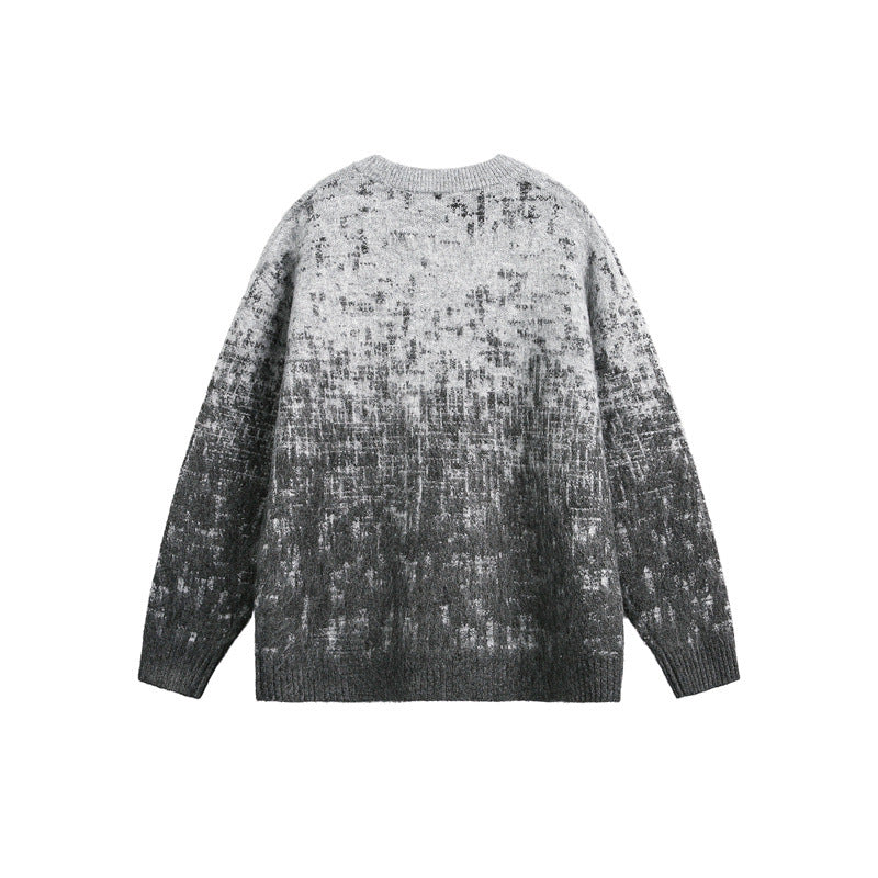 Unisex Oversize Chunky Knit Sweater with Gentle Color Gradient and Round Neck Chichicherry
