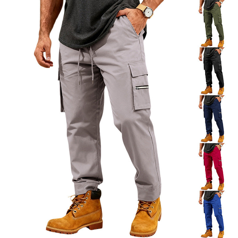 Men's Functional Cargo Jogging Pants with Drawstring, Zipper Pocket and Cuffs Chichicherry