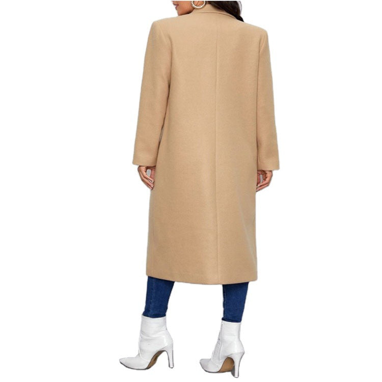 Women's Maxi Length Single Breasted Coat in Minimalist Tailoring with Concealed Button Placket and Side Pockets Chichicherry
