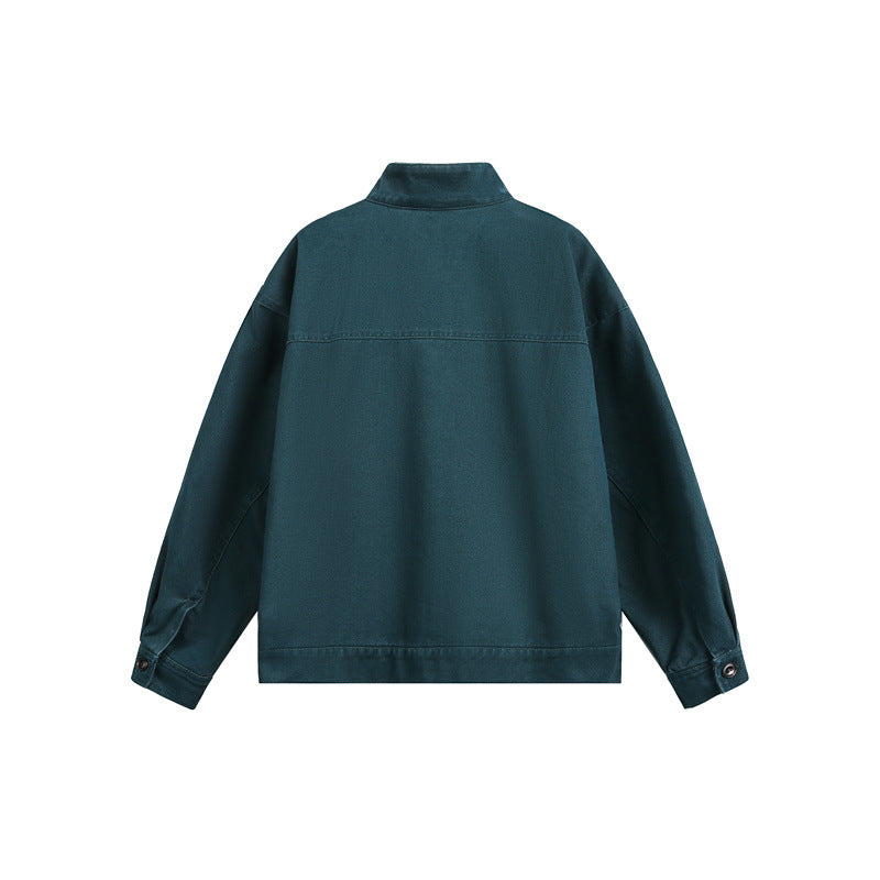 Unisex Short Cut Canvas Work Jacket with High Stand-Up Collar Chichicherry