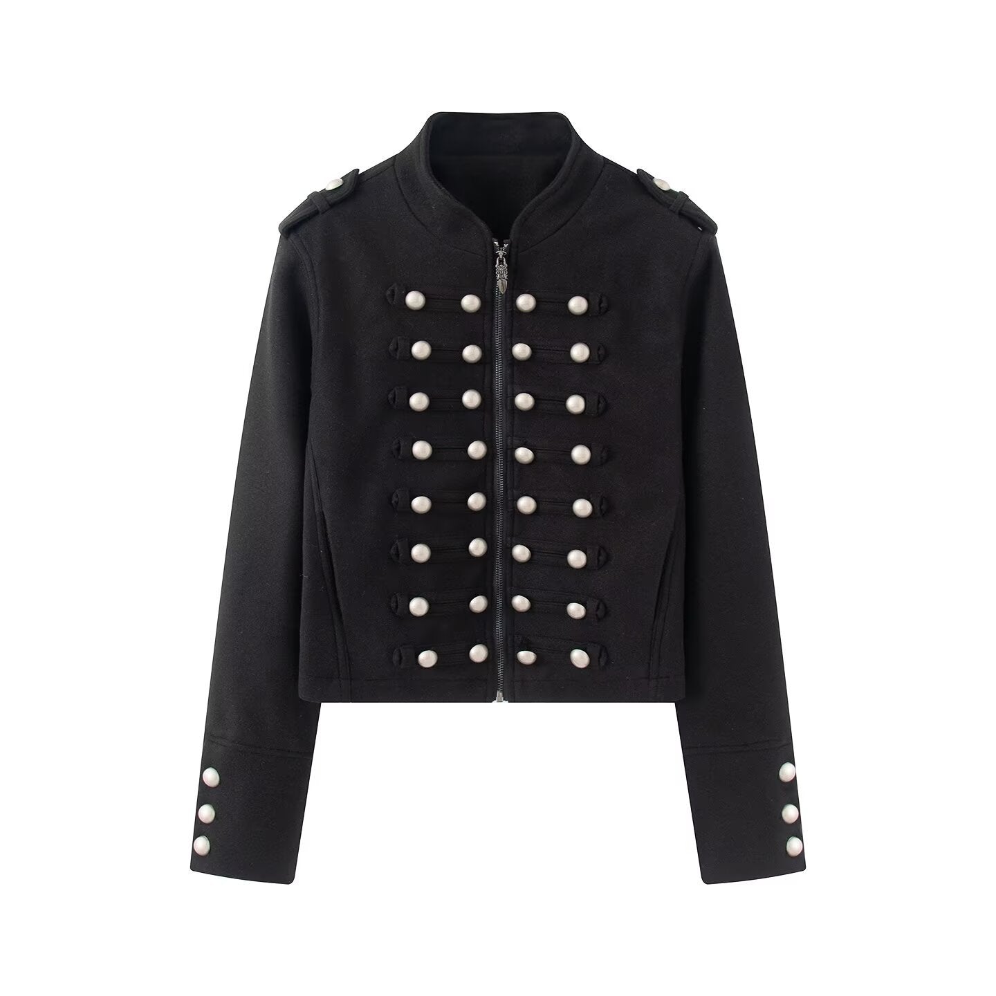Women's short military-inspired jacket with decorative button plackets Chichicherry