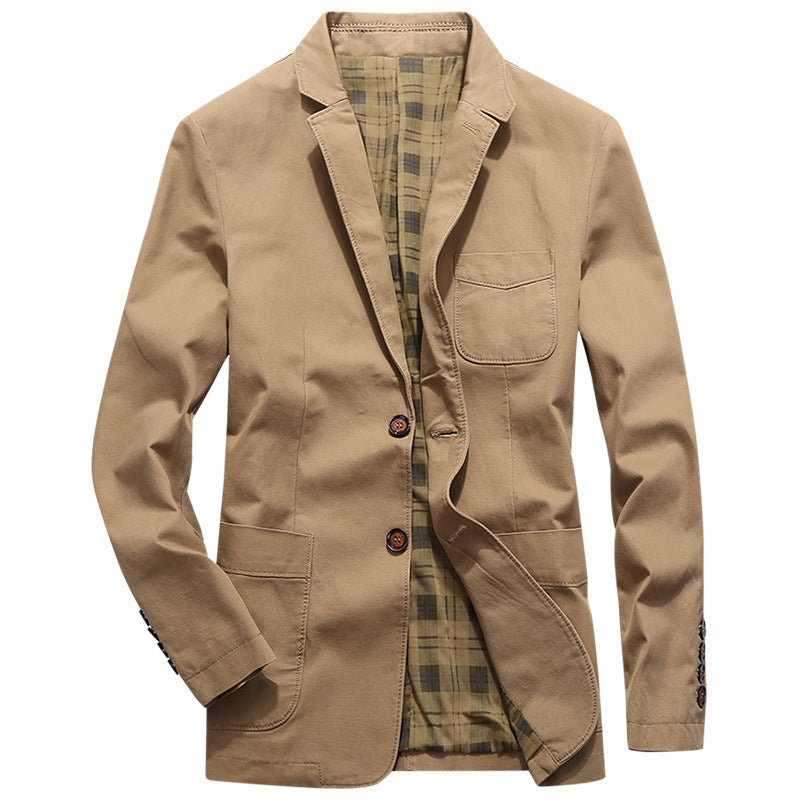 Men's casual canvas blazer with patch pockets and checked lining Chichicherry