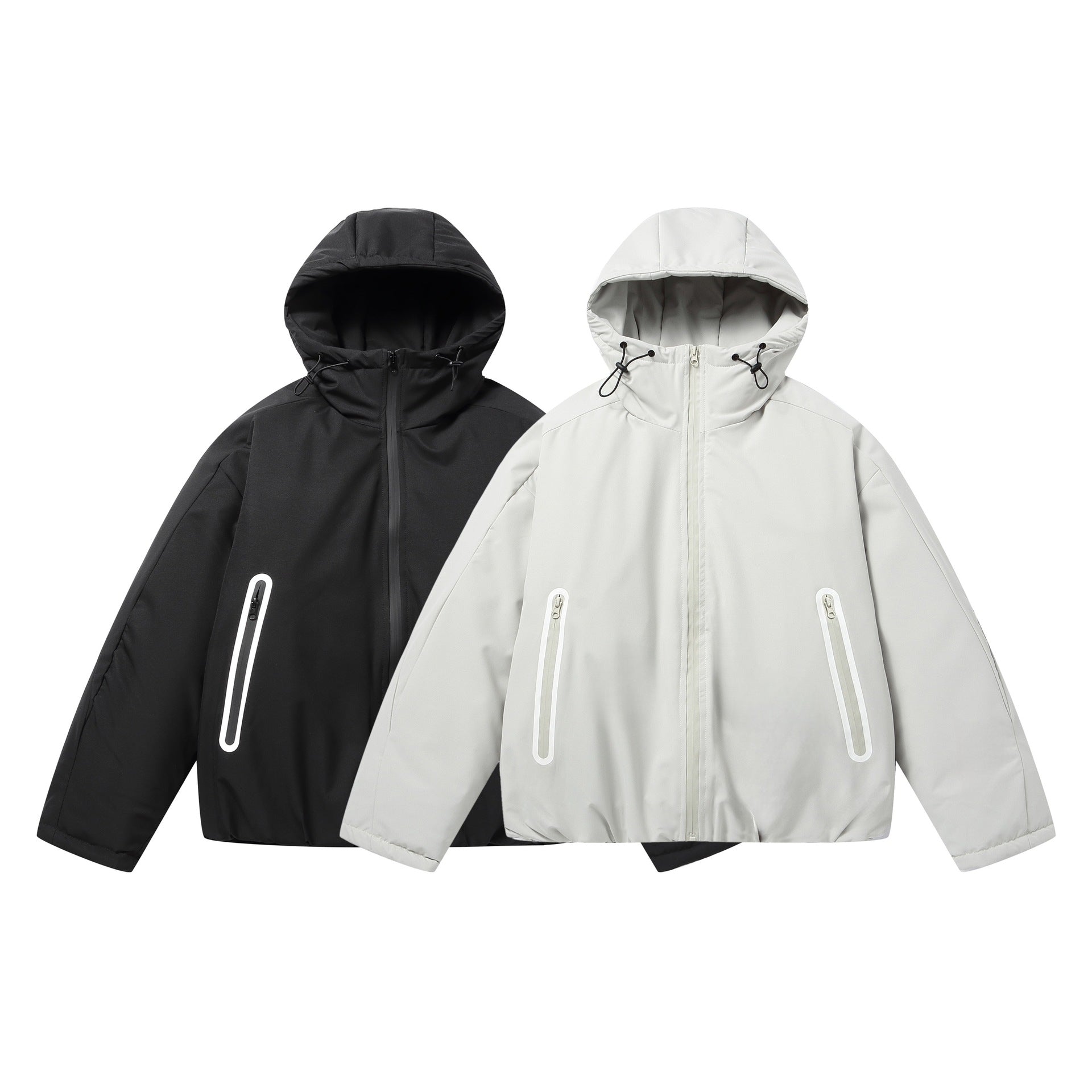 Unisex Short Boxy Weatherproof Puffer Jacket with Hood and Sealed Zippers Chichicherry