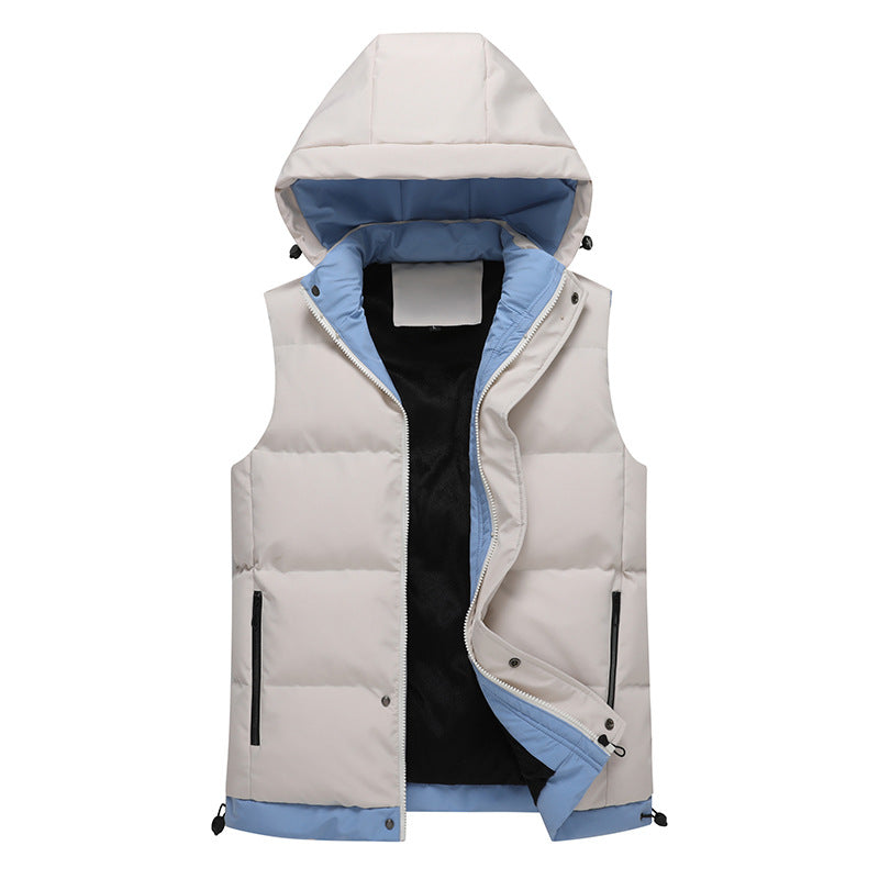 Men's Sleeveless Padded Vest with Hood, Thermal Insulation and Body Shaping Cut Chichicherry