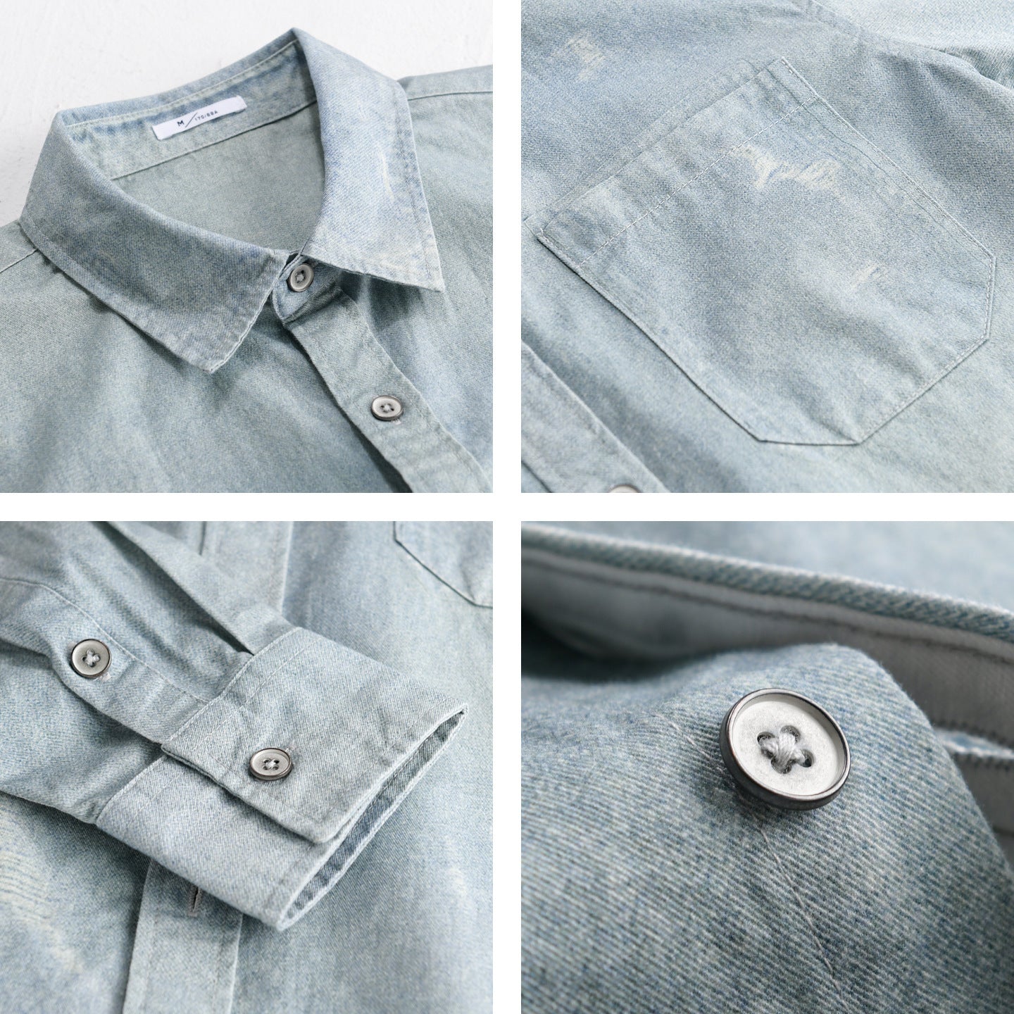 Men's Denim Overshirt with Used Effect and Chest Pocket Chichicherry
