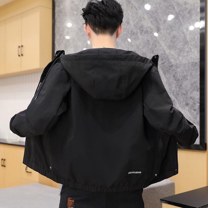 Men's lightweight wind and water-repellent hooded utility jacket with concealed zipper Chichicherry