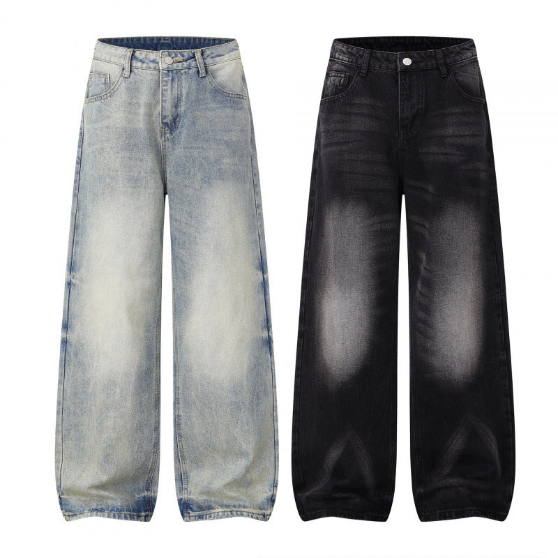 Women Wide High Waist Jeans Pants in Balloon Cut with Used Effect and Elastic Hem Chichicherry