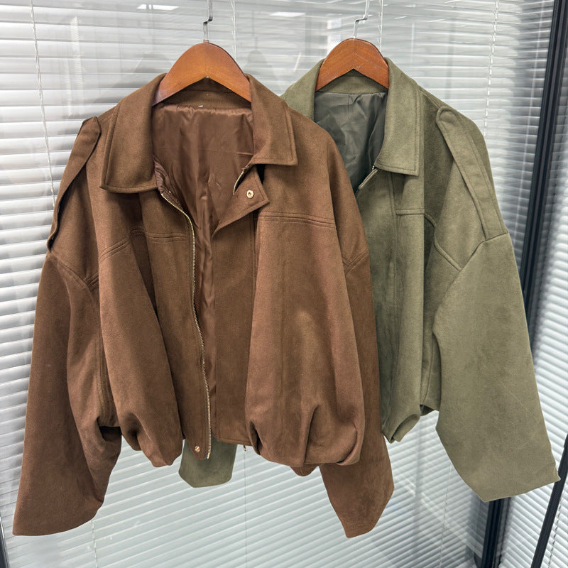 Women’s Oversized Cropped Jacket with Balloon Hem and Shoulder Cutouts Chichicherry