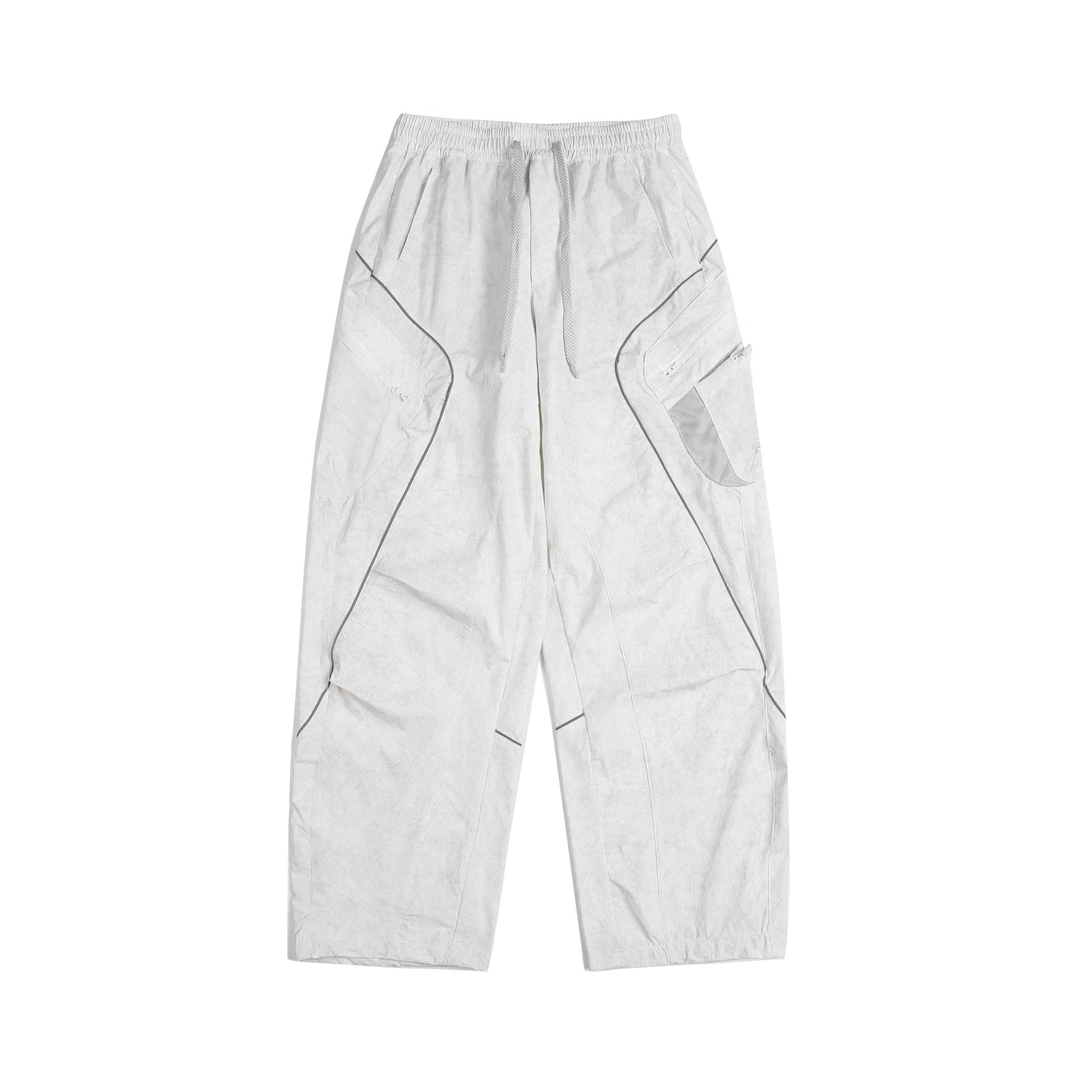 Unisex Cargo Culotte Pants with elastic waistband, zip pockets and mesh inserts Chichicherry