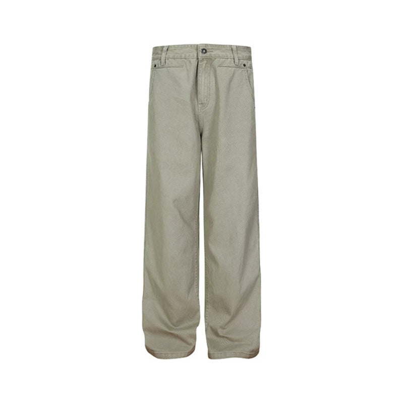 Men's Wide Canvas Pants in Palazzo Cut with High Waist Fit and Straight Leg Chichicherry