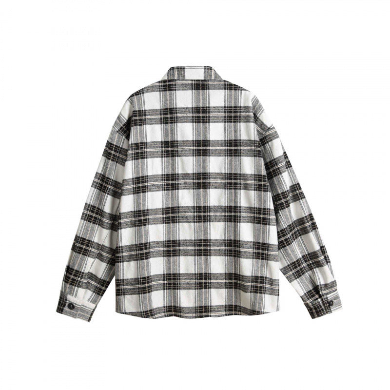 Unisex Boxy Overshirt made of brushed cotton blend with check pattern and contrasting cable panels Chichicherry