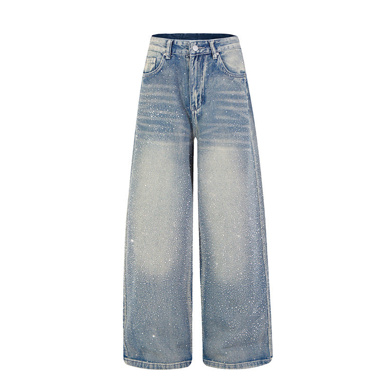Women wide high-cut palazzo jeans with glitter effect and vintage wash Chichicherry