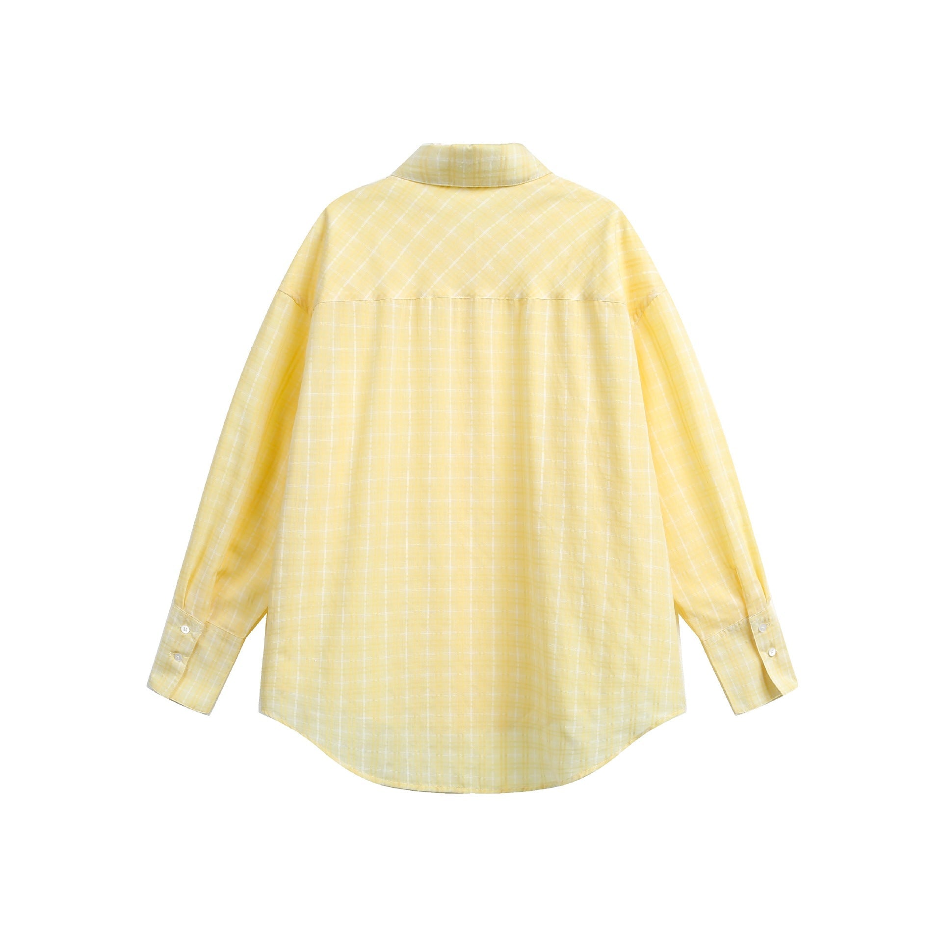 Women's oversized blouse with fine check pattern, drop shoulder and extended back part.