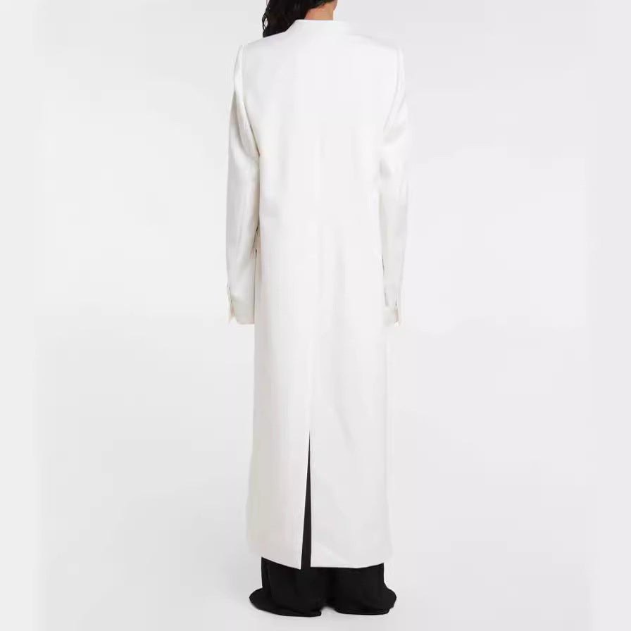 Women’s Maxi Long Slim Coat Blazer with Concealed Button Placket and Slim Shoulder Line Chichicherry