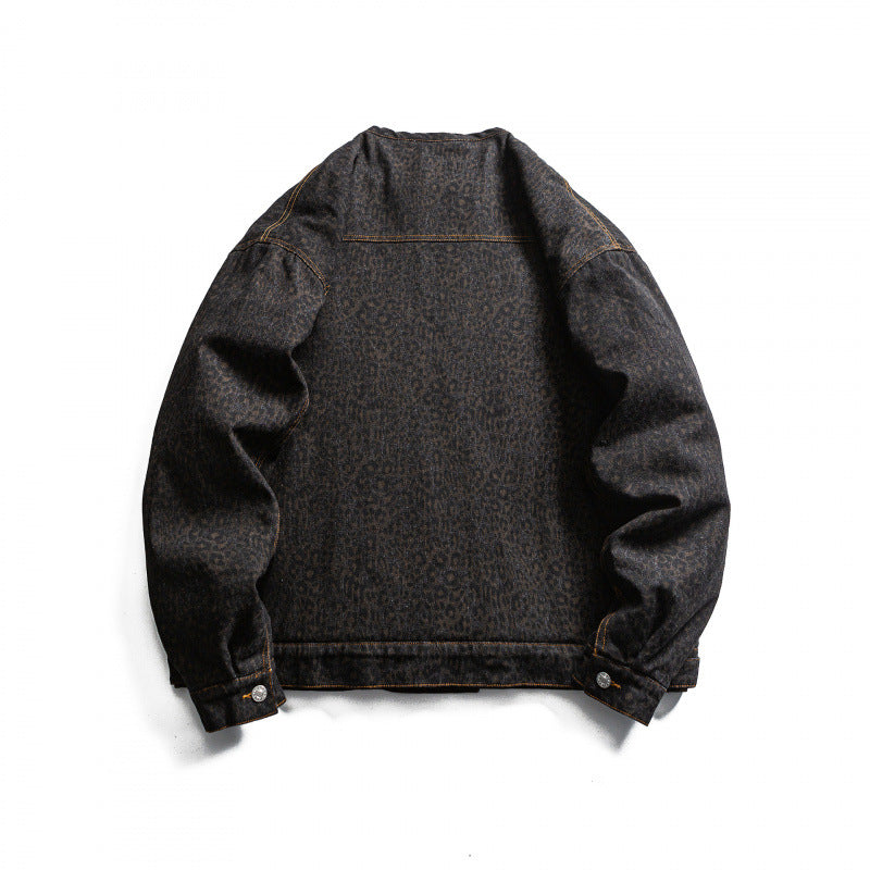 Men's Round Neck Denim Jacket in Boxy Cut with Contrast Stitching and Flap Pockets Chichicherry