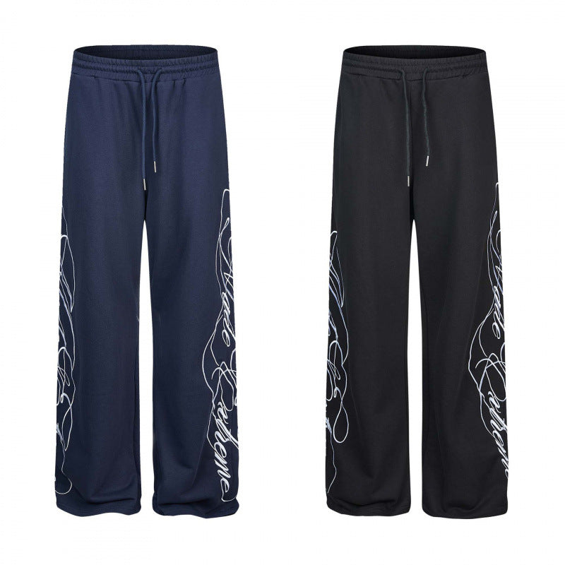 Ladies Wide Jersey Pants with Drawstring, Side Line-Art Print and Relaxed-Fit Chichicherry