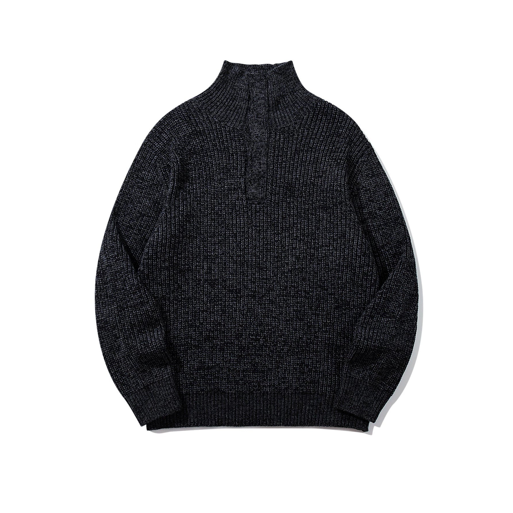 Unisex Chunky Knit Turtleneck Sweater with Half Button Placket Chichicherry