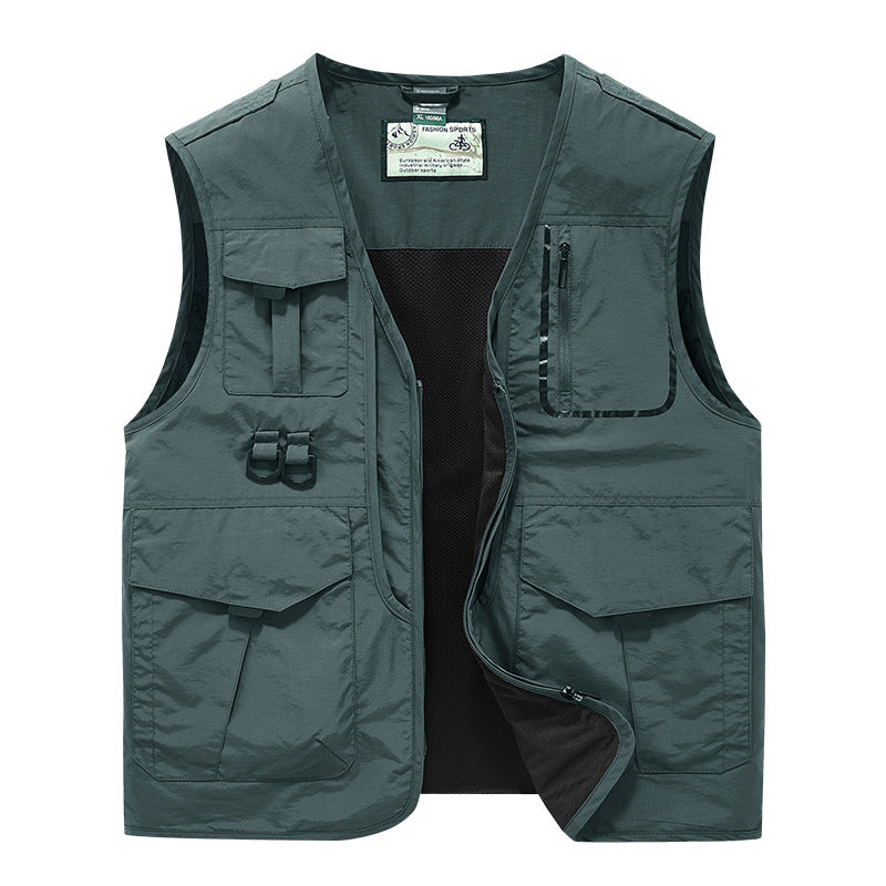 Men's Multifunctional Outdoor Utility Vest with Multi-Pockets, Mesh Lining and D-Rings Chichicherry