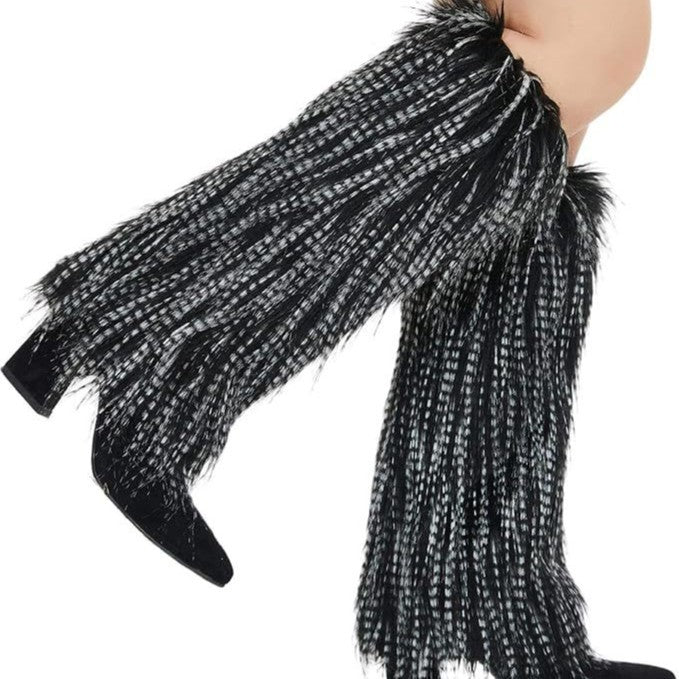 Women's long faux fur leg warmers with shaggy look and elastic waistband Chichicherry