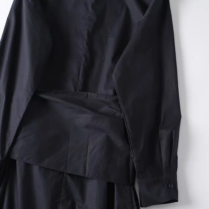 Women Oversized Button-Down Dress with Side Knot Belt and Midi Length Chichicherry