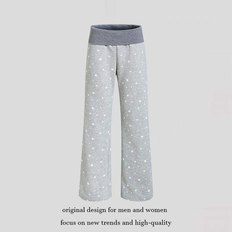 Women's lounge pants with wide leg, high ribbed waistband and star print Chichicherry