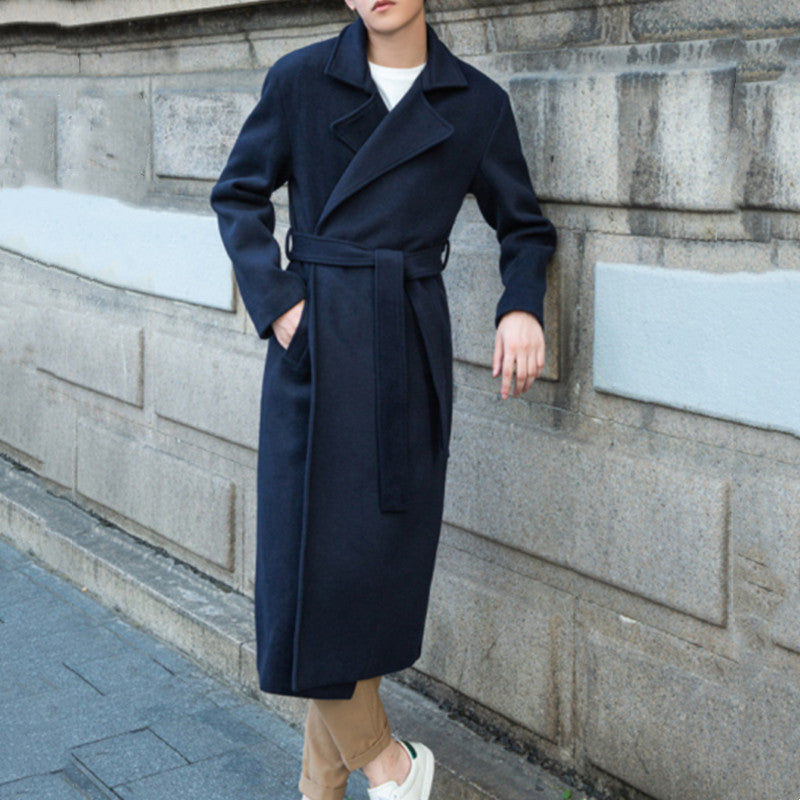 Men's Maxilength Wool Blend Overcoat with Minimalist Silhouette and Concealed Button Placket Chichicherry