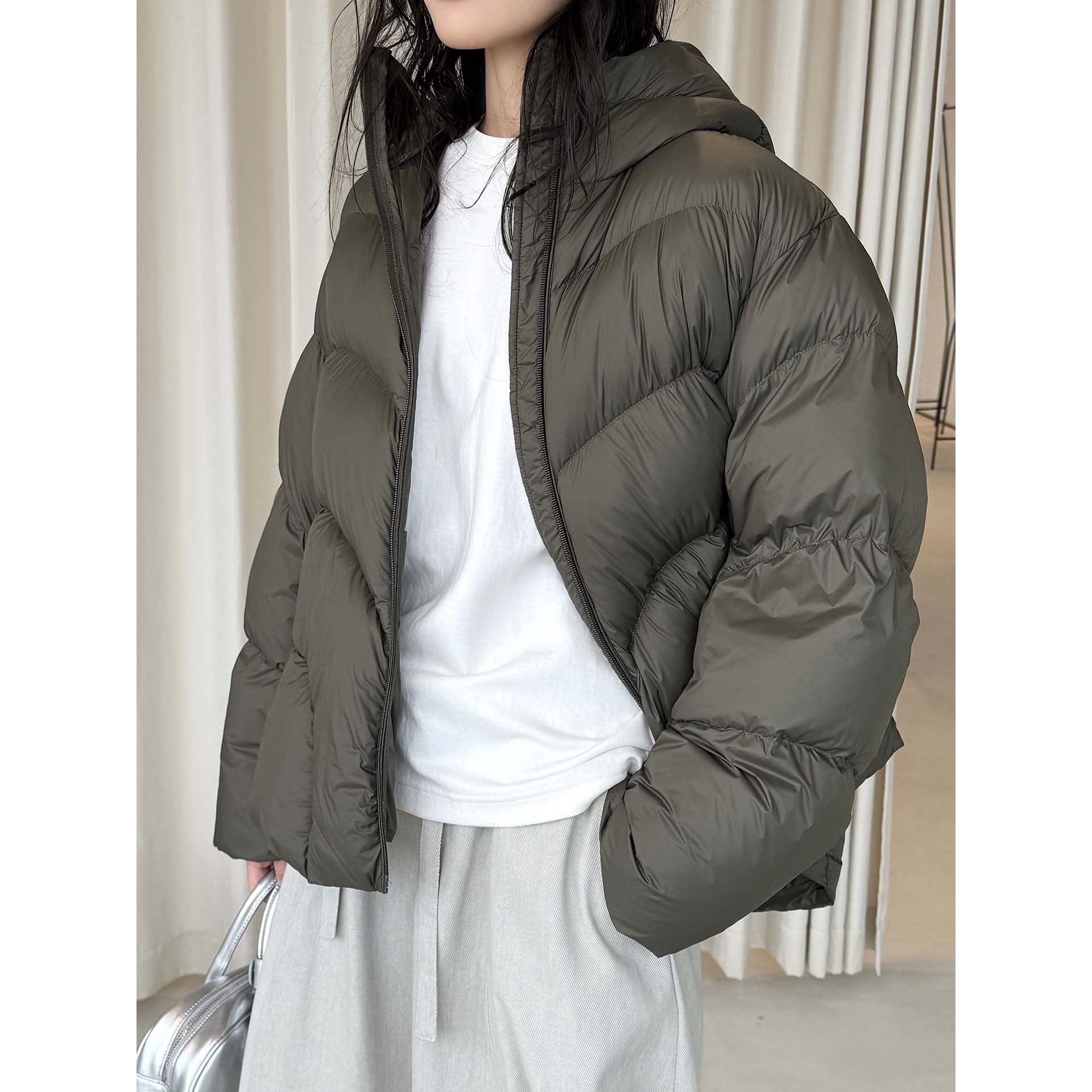 Women Short Cut Puffer Jacket with Hood, Insulating Filling and Waist Detail Chichicherry