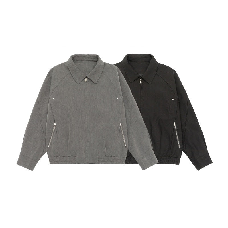 Men's Boxy Transitional Jacket with Shirt Collar, Raglan Sleeves, and Zipper Pockets Chichicherry