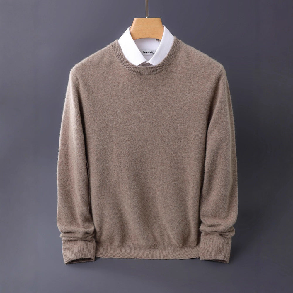 Men's Fine Round Neck Knit Sweater in Cashmere Look with Ribbed Cuffs Chichicherry