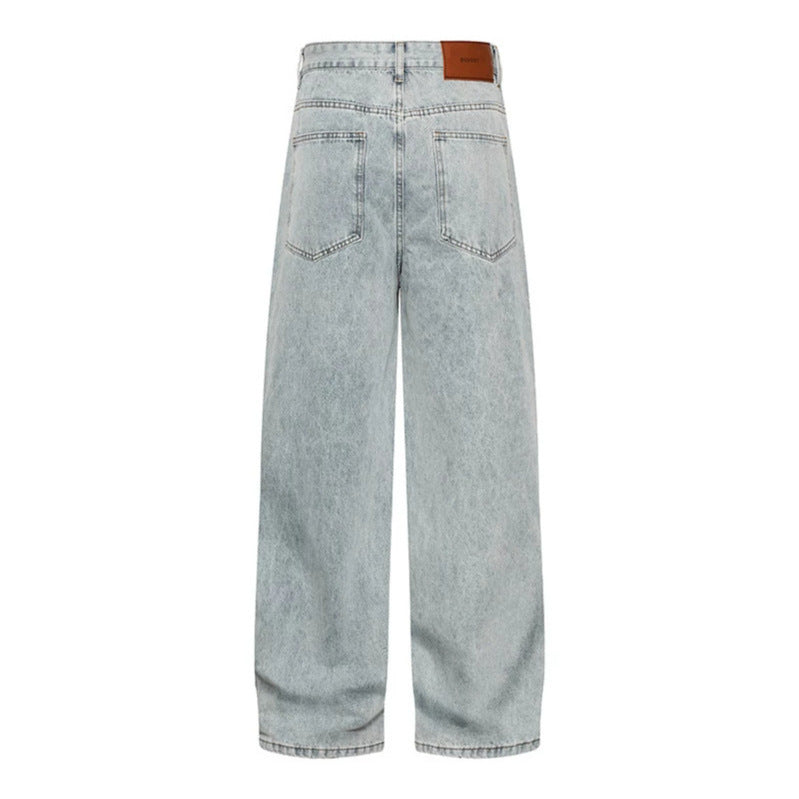 Women's High-Cut Vintage-Washed Baggy Jeans with Wide Palazzo Cut Chichicherry