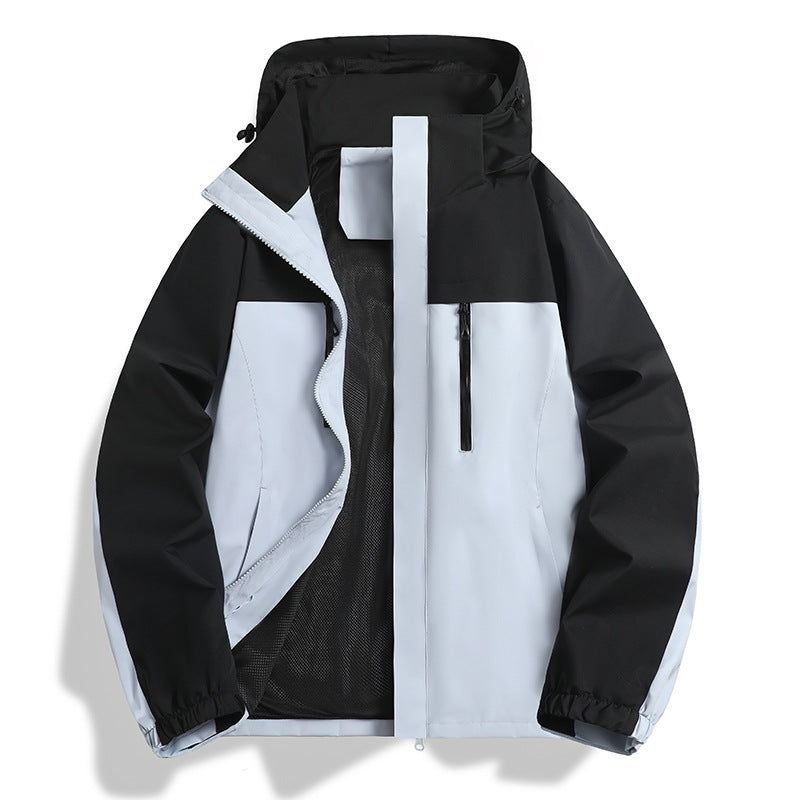 Men's waterproof and windproof softshell outdoor jacket with hood, breathable mesh lining and chest zipper Chichicherry