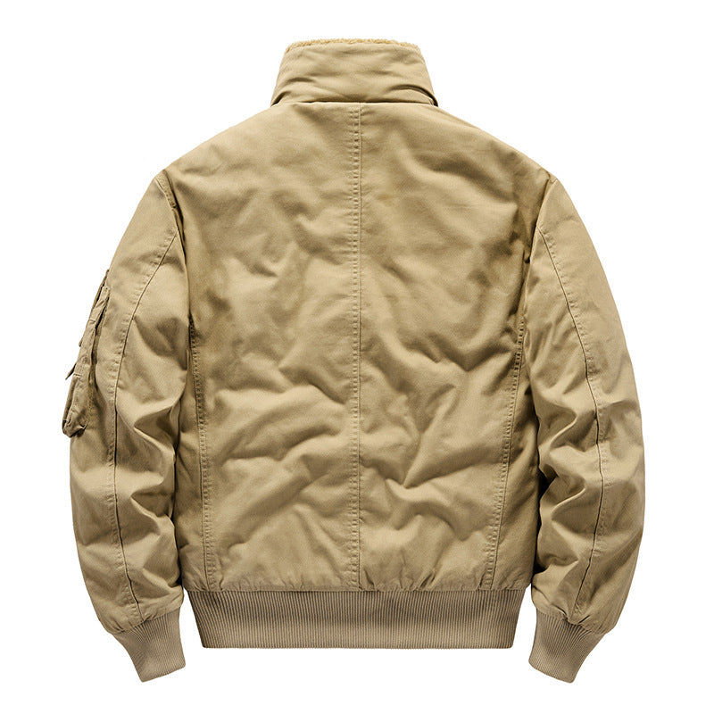 Men's pilot bomber jacket with teddy collar, quilted thermal lining, and utility pockets Chichicherry