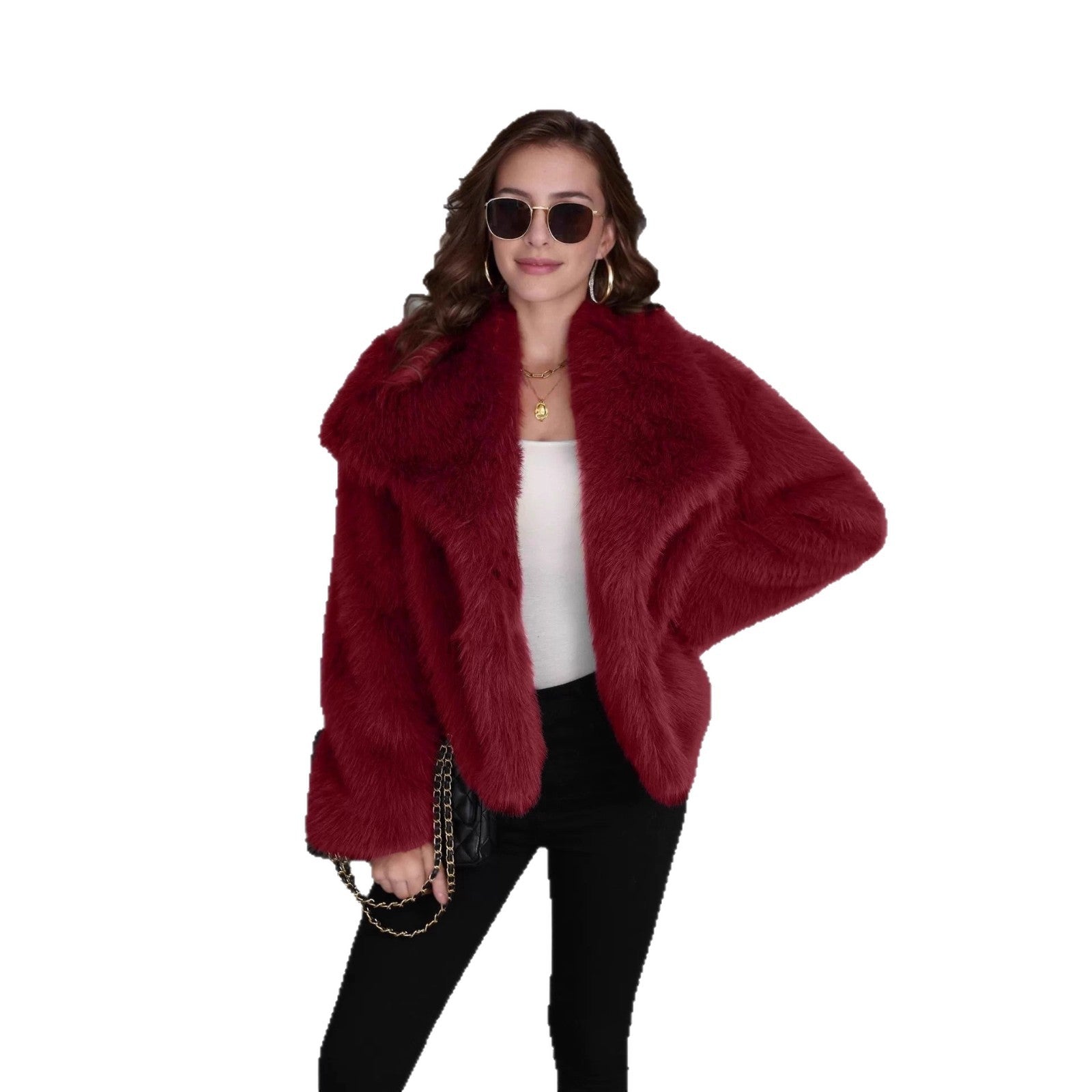 Women's Cropped Faux Fur Bolero with Extra Soft Long Pile and Voluminous Shawl Collar Chichicherry