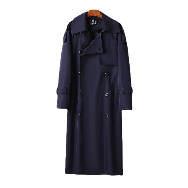 Men's Long Double-Breasted Trench Coat with Waist Belt, Epaulettes and Classic Shawl Collar Chichicherry