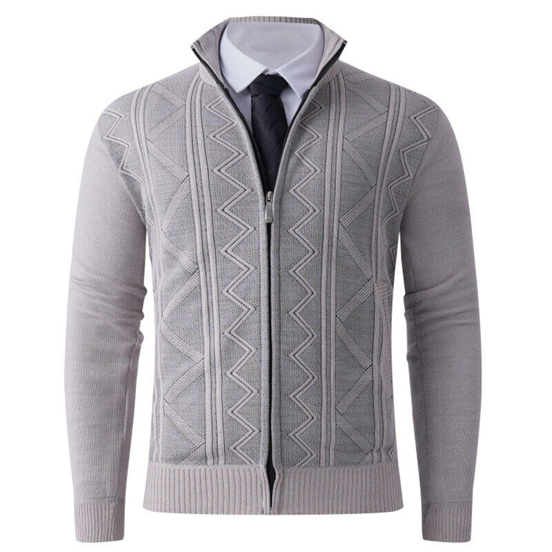 Men's knit zip jacket with stand-up collar and subtle diamond pattern Chichicherry