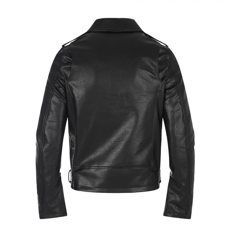 Men's biker jacket in leather look with asymmetrical zipper, studded waist belt and zip sleeves Chichicherry