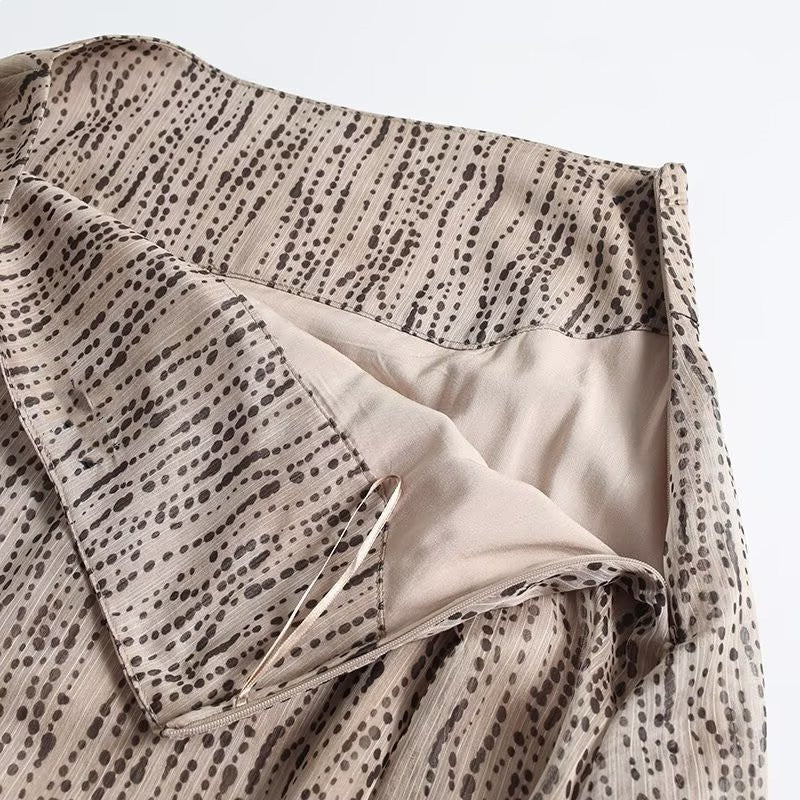 Women Flowing Midi Skirt with Pleat Effect and Subtle Polka Dot Print Chichicherry