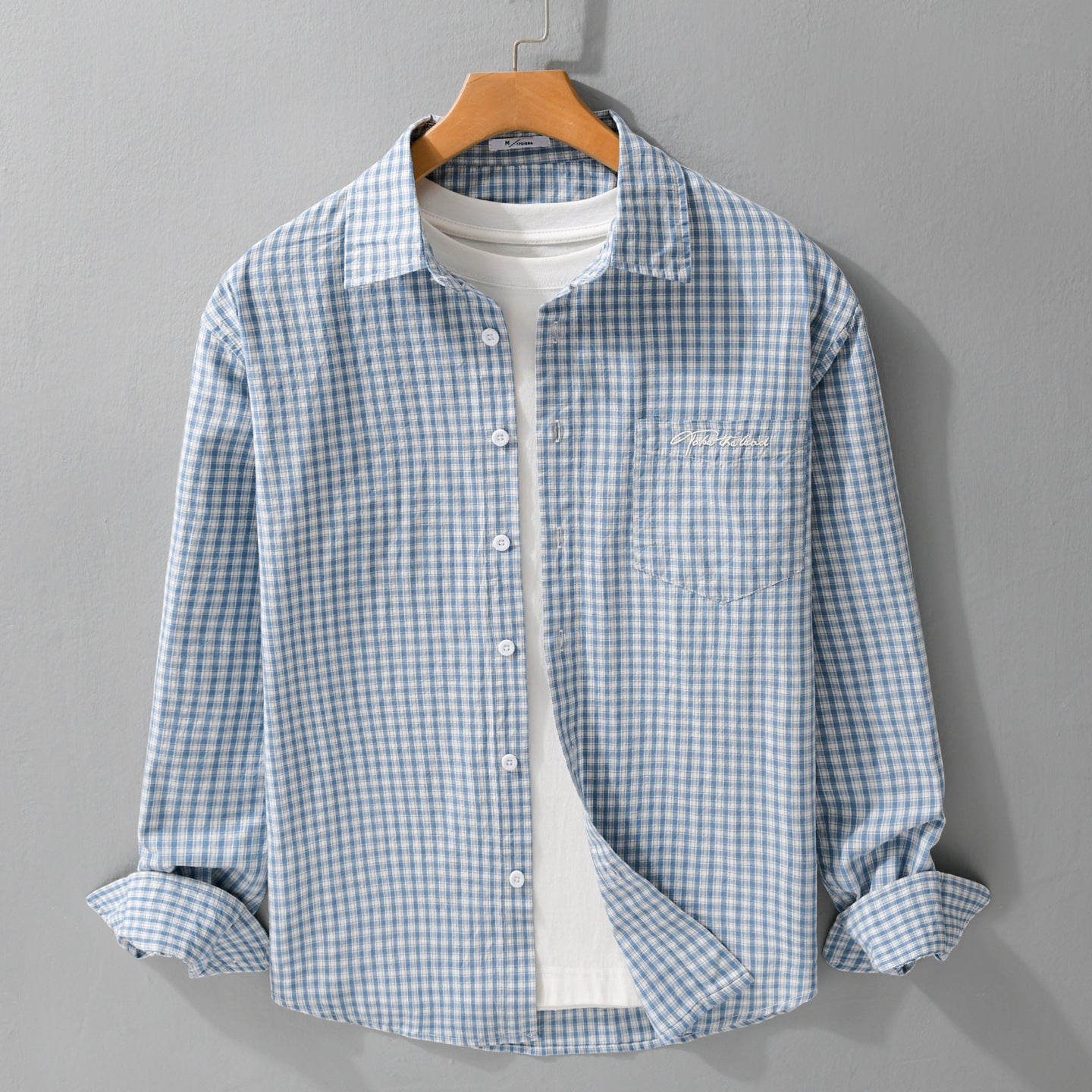 Men's overshirt shirt in fine Vichy check made of soft cotton twill with applied breast pocket Chichicherry